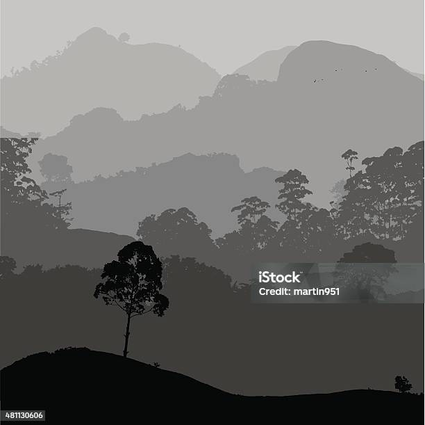 Gray Landscape Scenery With Hills And Forest Eps10 Stock Illustration - Download Image Now - Grayscale, Landscape - Scenery, 2015