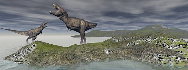 istock two tyrannosaure dinosaur - 3d render 481131026