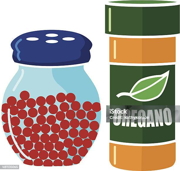 Pizza Toppings Oregano And Chili Pepper Seeds Stock Illustration - Download Image Now - Bottle, Chili Pepper, Heat - Temperature