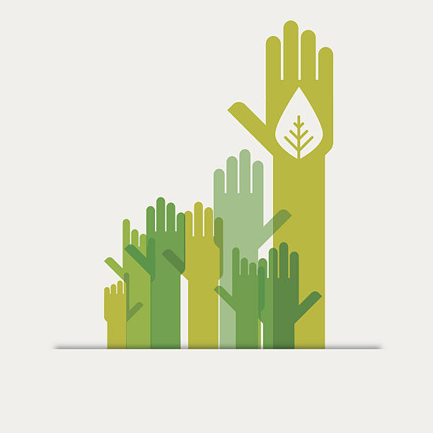 grüne hände heben - human hand waving human arm high angle view stock-grafiken, -clipart, -cartoons und -symbole