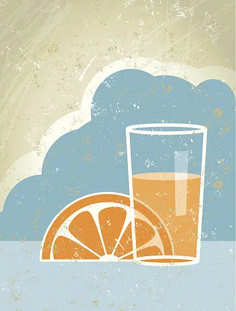 Vector illustration of Glass of Orange Juice with Fruit and Sky