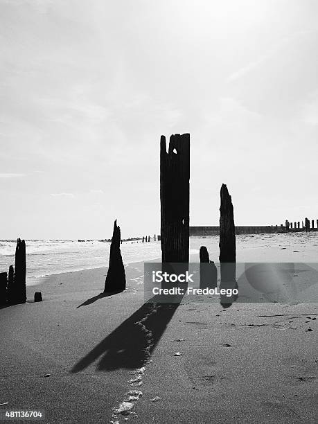 Empty Beach Shadows Stock Photo - Download Image Now - 2015, Beach, Black And White