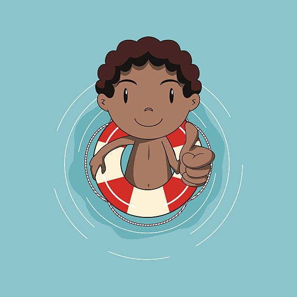 мальчик плавающий на воде, lifebuoy - inflatable floating on water life belt equipment stock illustrations