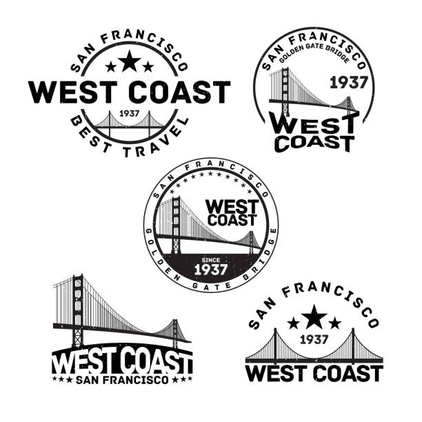 ilustrações, clipart, desenhos animados e ícones de carimbo de san francisco logotipo - golden gate bridge bridge san francisco county vector