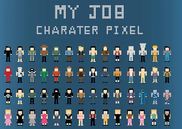 Vector illustration of Set-of-Characters-Pixel