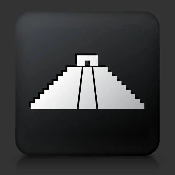 Vector illustration of Black Square Button with Native American Pyramid Icon