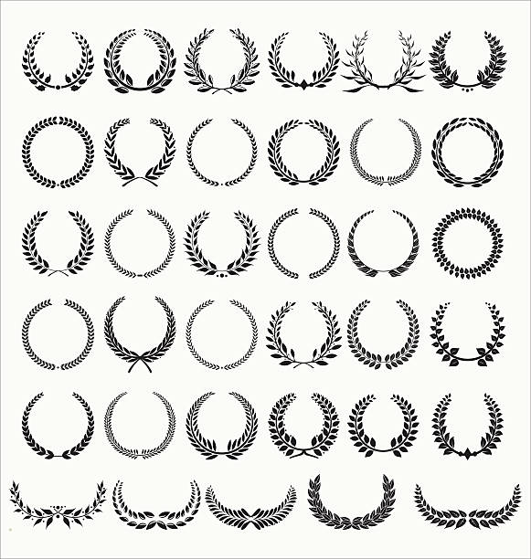 illustrazioni stock, clip art, cartoni animati e icone di tendenza di laurel wreaths vettore collezione - corona di alloro