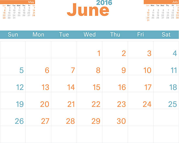 Month Calendar Jun 2016 2016 monthly calendar planner for June. 2016 stock illustrations
