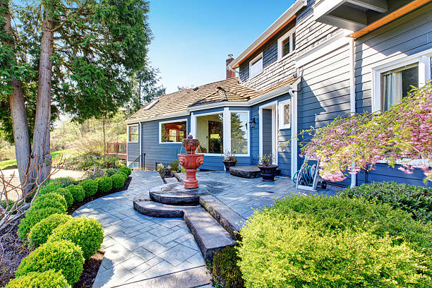 istock Gorgeous back yard with patio including elegant fountain and gre 481148744