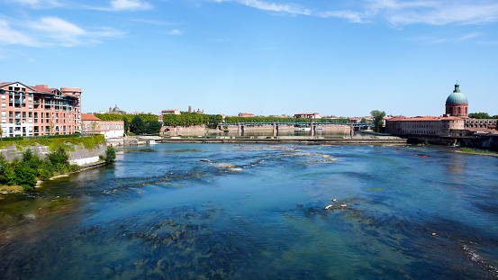 Panoramix of Garonne river In Toulouse, France