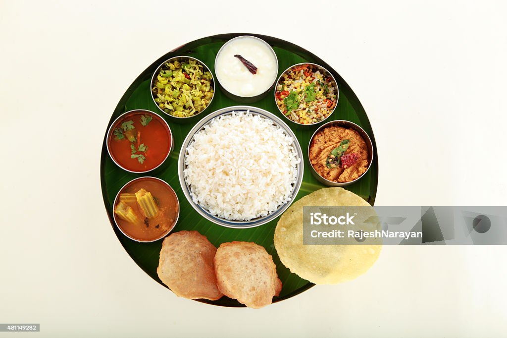 South Indian food Typical south Indian Thali served in plate Indian Food Stock Photo