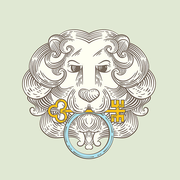 heraldic lion head классический door knocker - door knocker door lion luxury stock illustrations