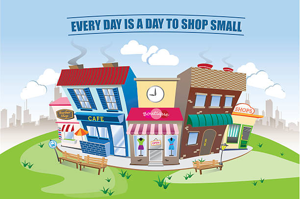City Landscape Illustration Support local small business. Every day is a day to shop small. small business owner stock illustrations