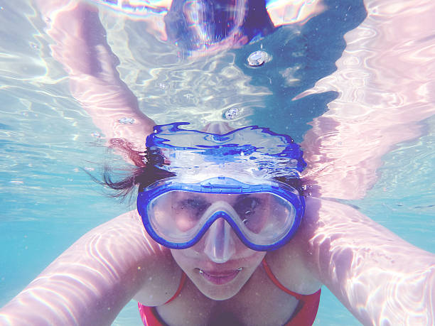 istock Woman with mask underwater 481162520