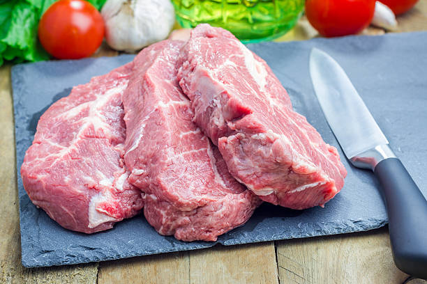 istock Raw beef steak on a black slate tray 481165200