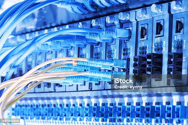 Technology Center With Fiber Optic Equipment Stock Photo - Download Image Now - 2015, Computer Cable, Computer Network