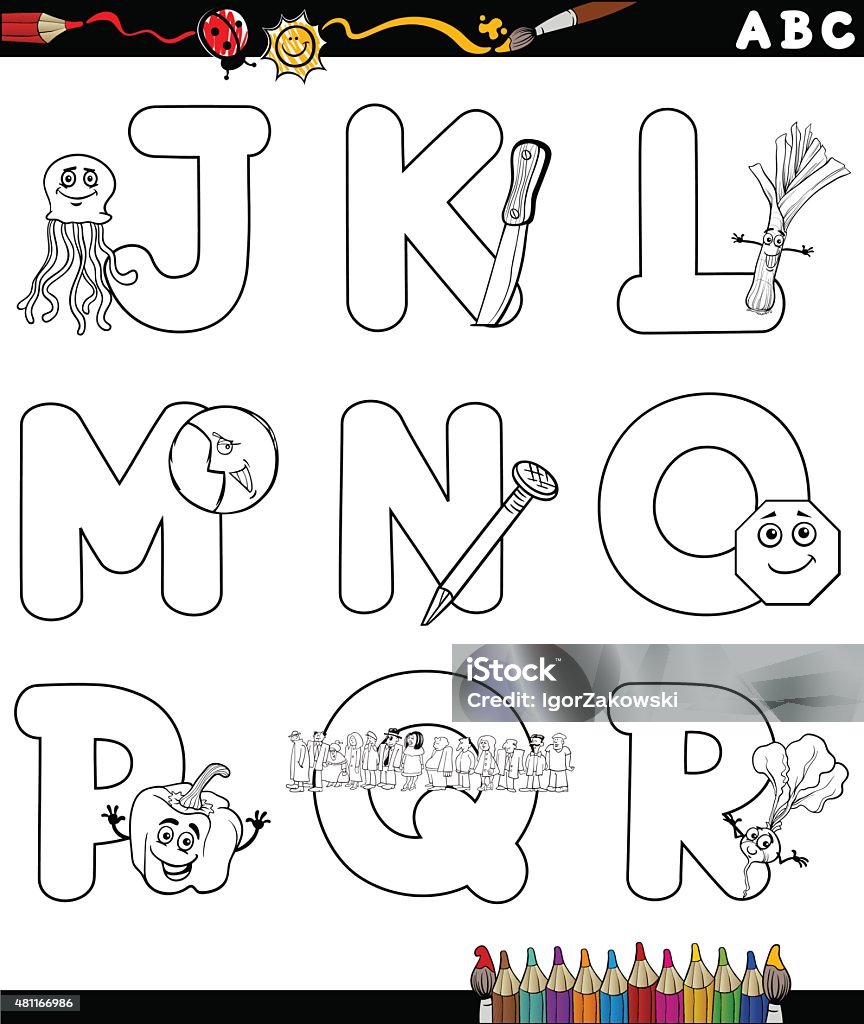 Alphabet En Dessin Alphabet De Dessin Animé Livre De Coloriage Vecteurs libres de droits et plus d'images vectorielles de Lettre de l'alphabet - Lettre de l'alphabet, 2015, Application mobile - iStock
