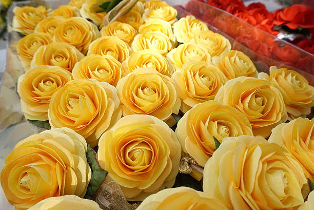 istock Paper made yellow roses 481167244