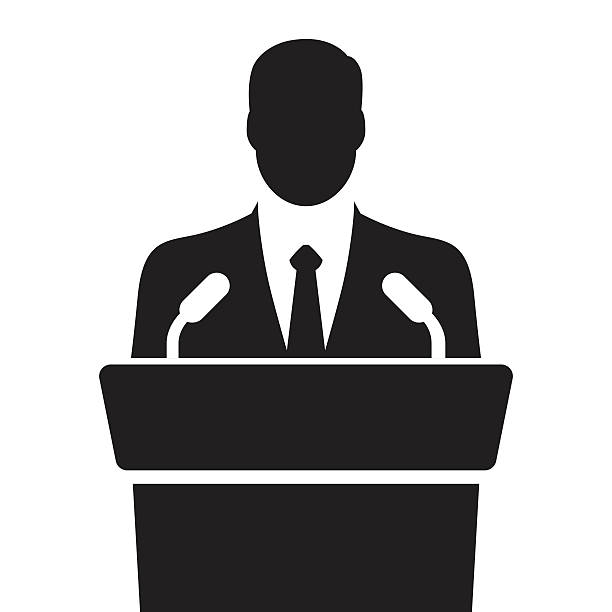 illustrazioni stock, clip art, cartoni animati e icone di tendenza di orator parlando di tribune illustrazione vettoriale - presidente