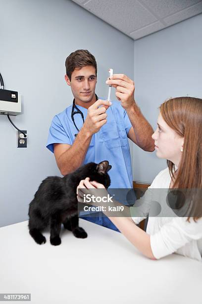 Girl Taking Pet Cat To Vet Stock Photo - Download Image Now - Veterinarian, Child, Customer