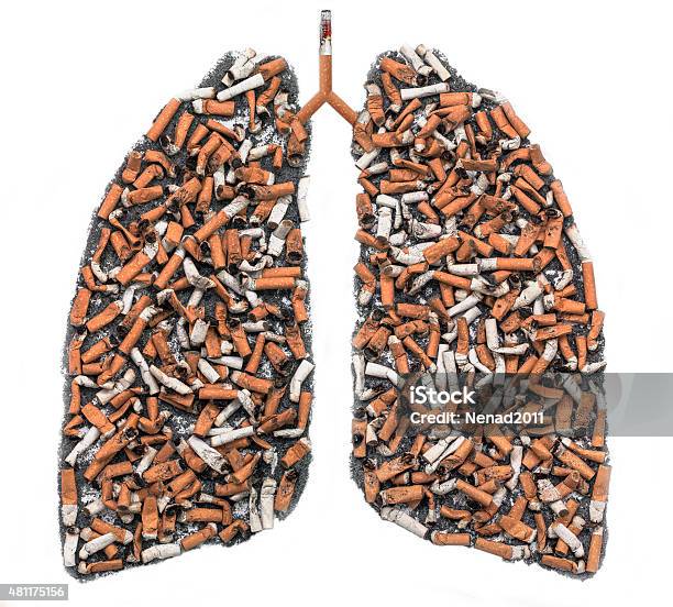 Cigarette Butts In Pulmonary Contour Stock Photo - Download Image Now - Smoking - Activity, Smoking Issues, Cigarette