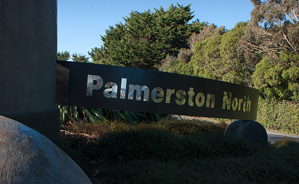 Palmerston North Sign at the entrance to Palmerston North, New Zealand manawatu stock pictures, royalty-free photos & images