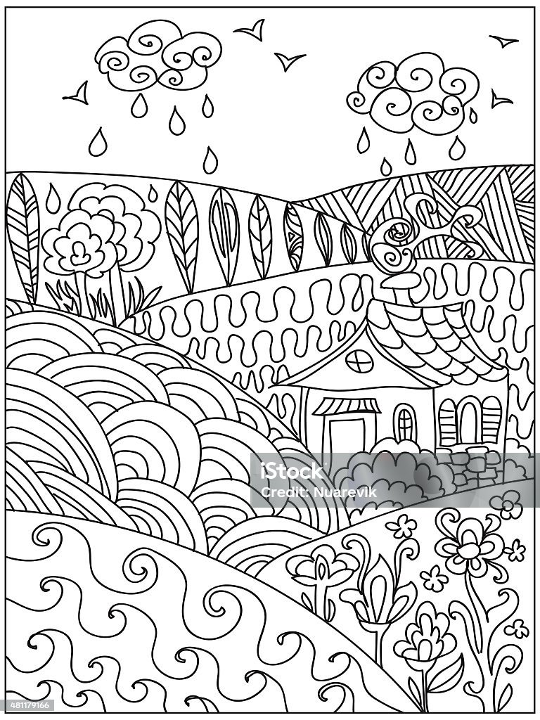 Landscape coloring pattern Child stock illustration