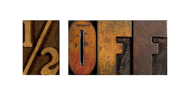 metà prezzo - letterpress special wood text foto e immagini stock