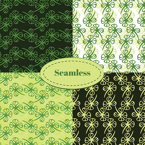 Set of seamless patterns for St. Patrick day. Clover Set of seamless patterns for St. Patrick's day. Clover hand drawn seamless pattern vector set. irish birthday blessing stock illustrations