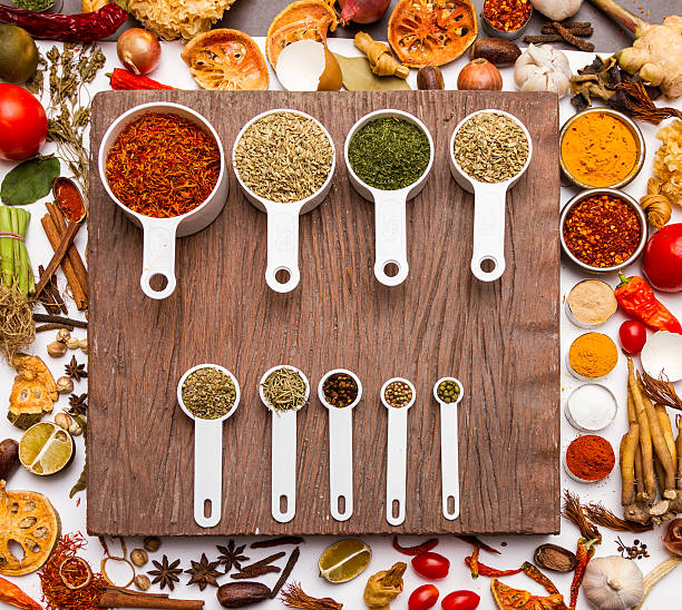 istock Selection spices for health on brown background. 481187150