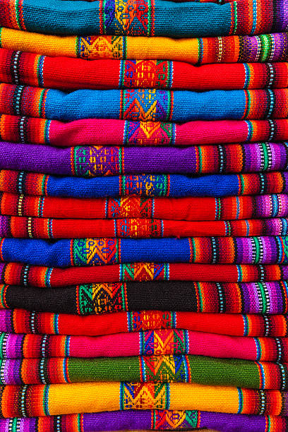 istock Colorful Peruvian fabrics for sale, Cuzco market, Peru 481188722