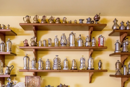 Wonderful collection of antique coffee pots. 