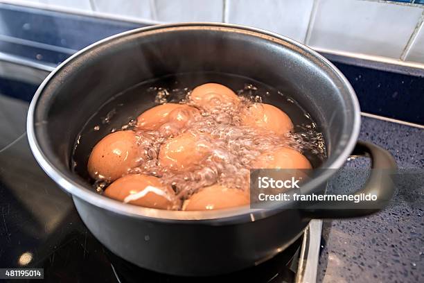 Boiled Eggs Cooking Stock Photo - Download Image Now - 2015, Animal Egg, Animal Shell