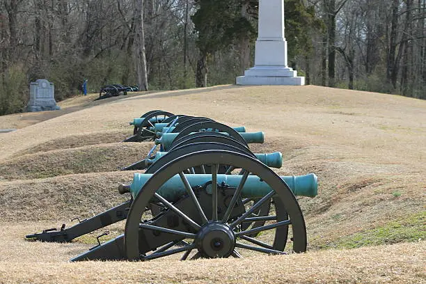 Cannons at the Vicksburg National Military Park in Vicksburg, Mississippi. A Civil War monument.