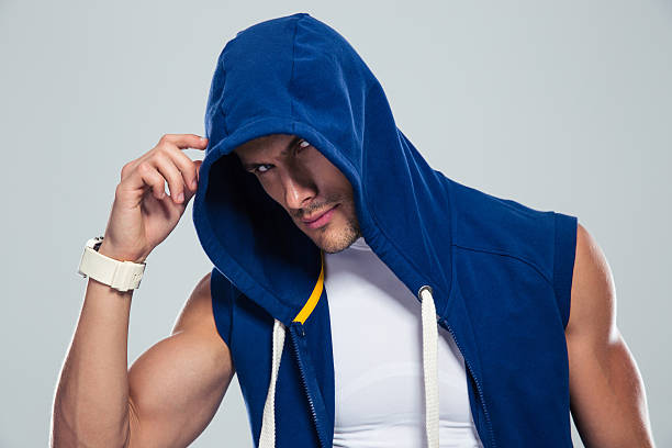 istock Fitness man in hood looking at camera 481203112