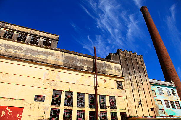istock Large and Old Industrial Building abandoned with tall chimney 481203484