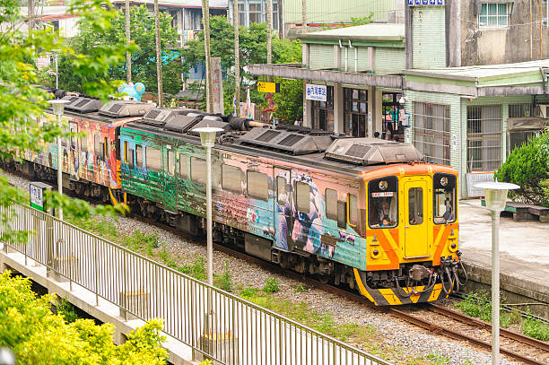 Hsinchu, Taiwan - April 18, 2015: Beautiful Train at Neiwan Station in Hsinchu, Taiwan on April 18, 2015. Neiwan station is the terminal station of Neiwan Line.