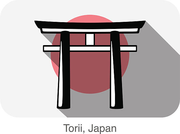 тории, япония, достопримечательности плоский значок дизайн - silhouette back lit built structure shrine stock illustrations
