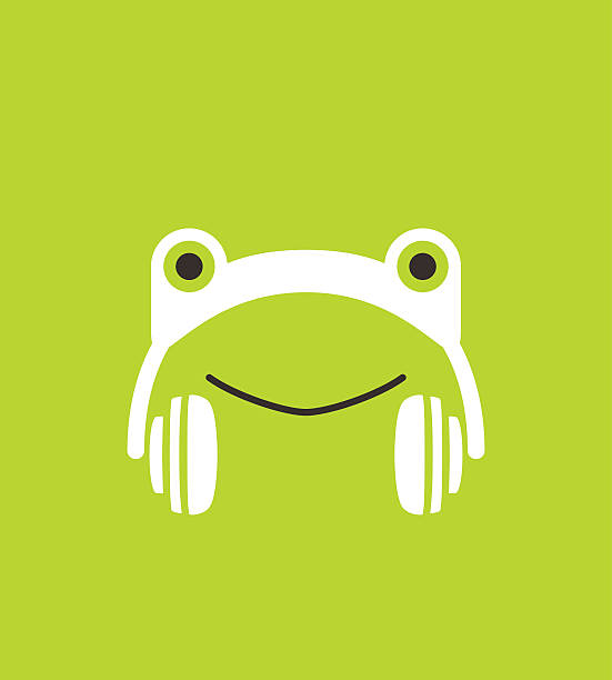 żaba kreskówka sobie zestaw słuchawkowy, wektor - animal ear audio stock illustrations