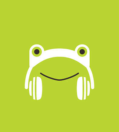 Cartoon frog wearing a  headset, enjoy the music,vector