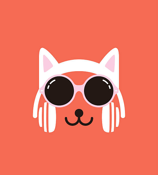 kreskówka królik na sobie cat'sheadset i okulary, wektor - animal ear audio stock illustrations