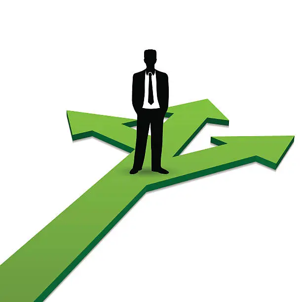 Vector illustration of Business man on green crossing on white background