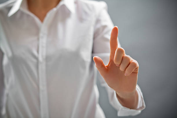 istock Businesswoman touching screen 481210097