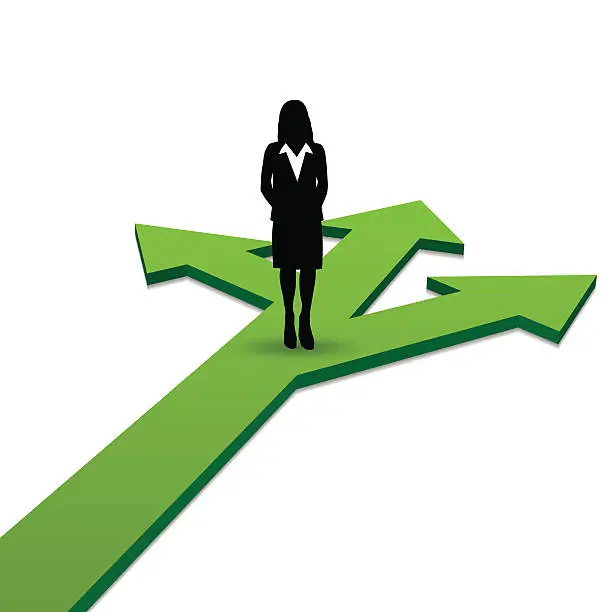 Vector illustration of Business woman on green crossing on white background