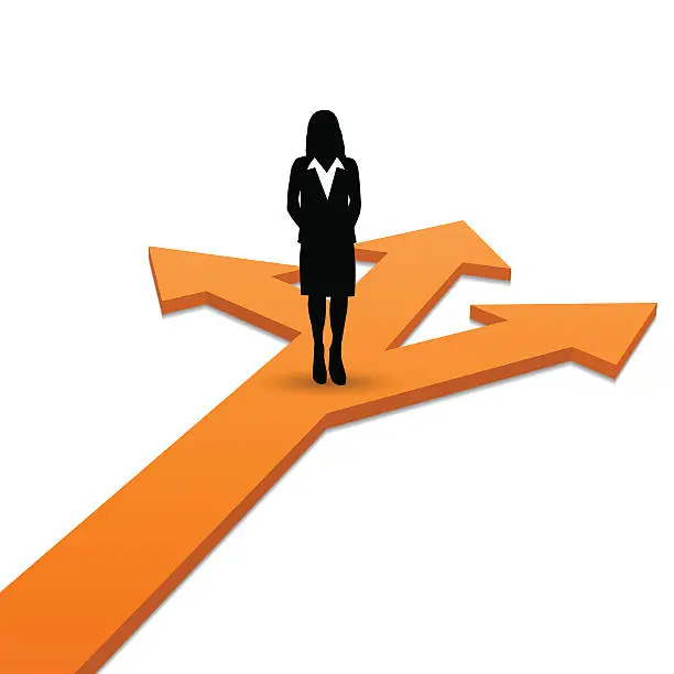 Vector illustration of Business woman on orange crossing on white background