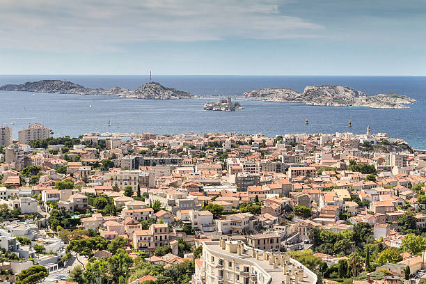 Panoramic view of Marseille  (France) Panoramic view of Marseille with Château d'If in background (France) frioul archipelago stock pictures, royalty-free photos & images