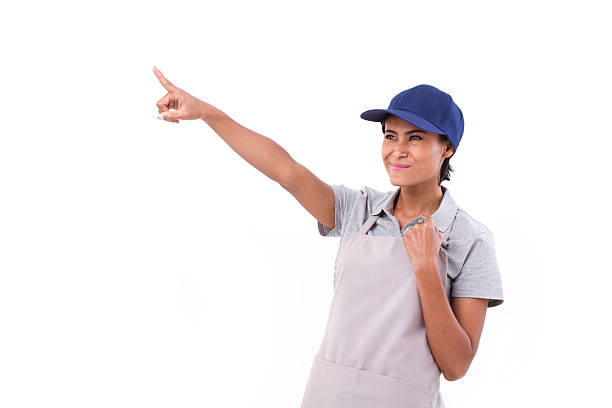 istock successful, confident, exited woman worker pointing up 481211746
