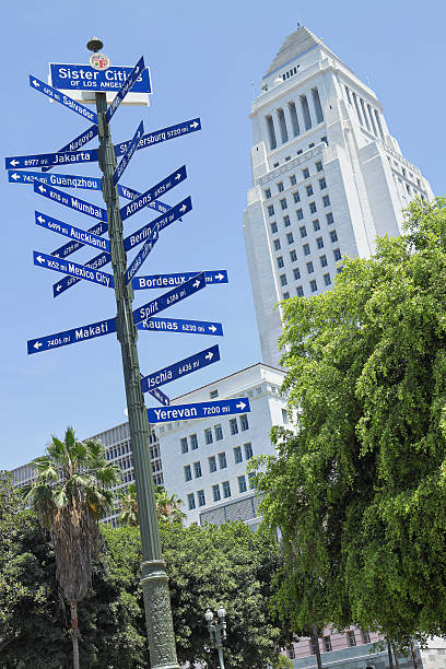 istock Los Angeles City Hall + Directional Sign 481211822