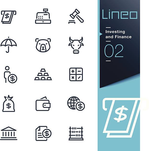 ilustraciones, imágenes clip art, dibujos animados e iconos de stock de lineo de invertir y de iconos de finanzas contorno - cash register register wealth checkout counter