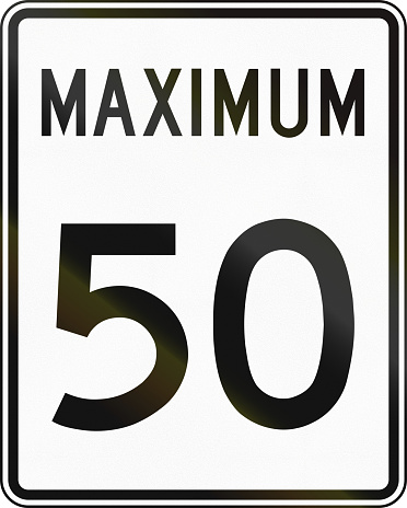 Canadian speed limit sign, in miles per hour. This sign is used in Ontario.